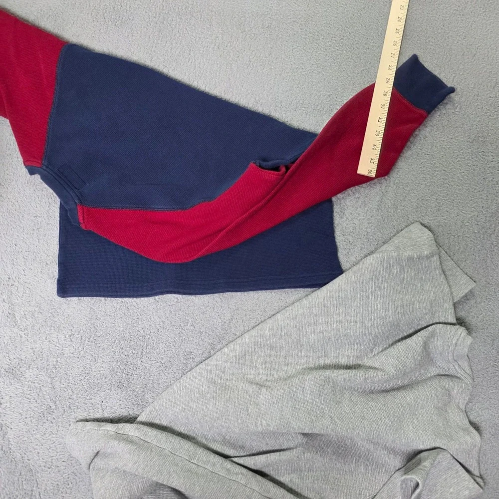 Polo Ralph Lauren Mens M L Waffle Knit Thermal Shirts Grey Navy Red 2pk Bundle